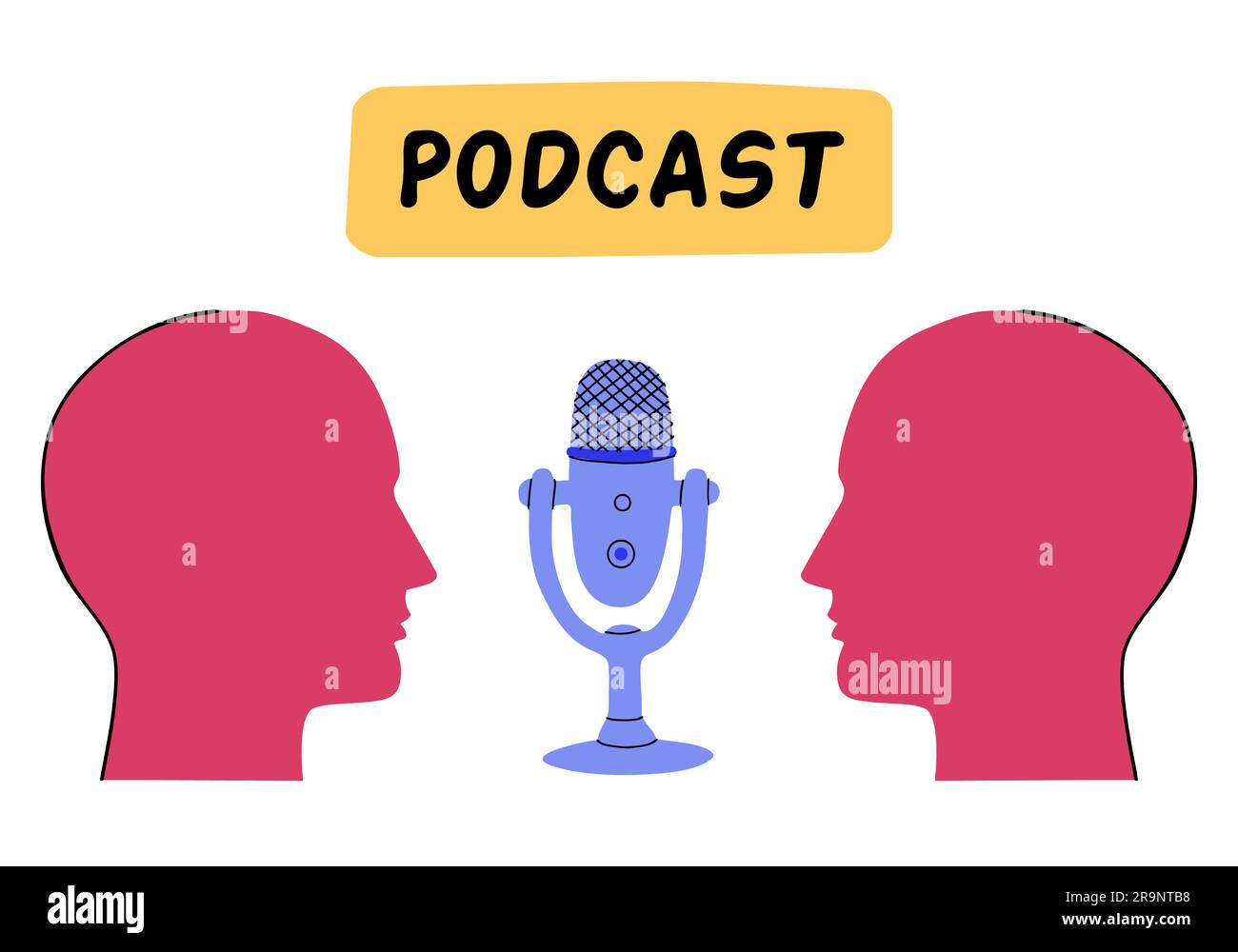 Vector Illustration With Two Human Heads Speaking Into Microphone ...