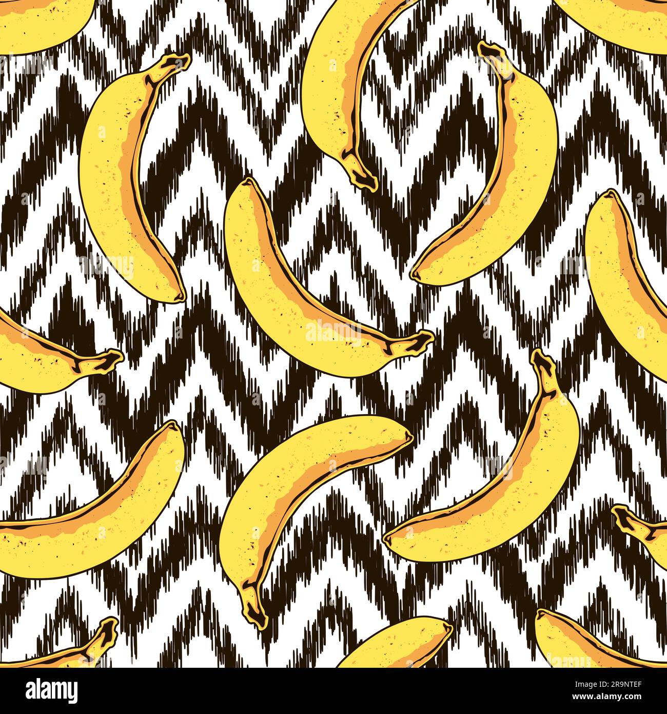 Vector seamless banana and zigzag pattern. Modern tropical print Stock Vector