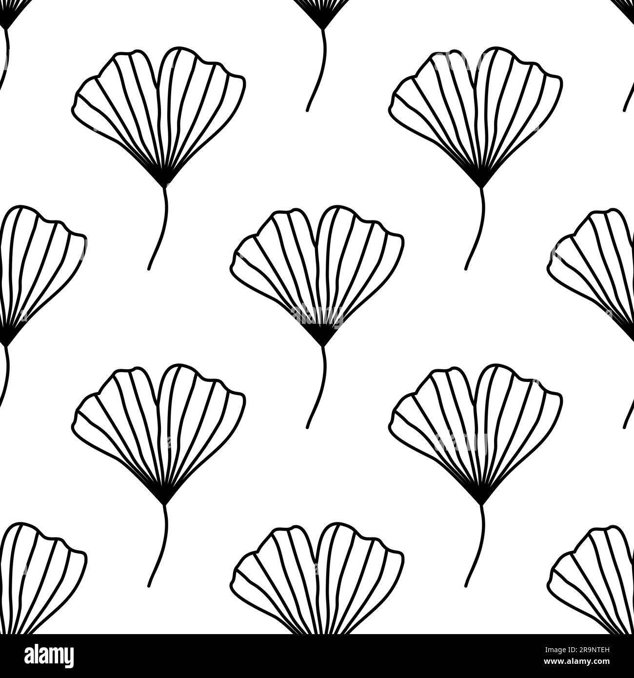 Seamless vector pattern with ginkgo biloba leaves isolated on white background. Botanical monochrome background Stock Vector