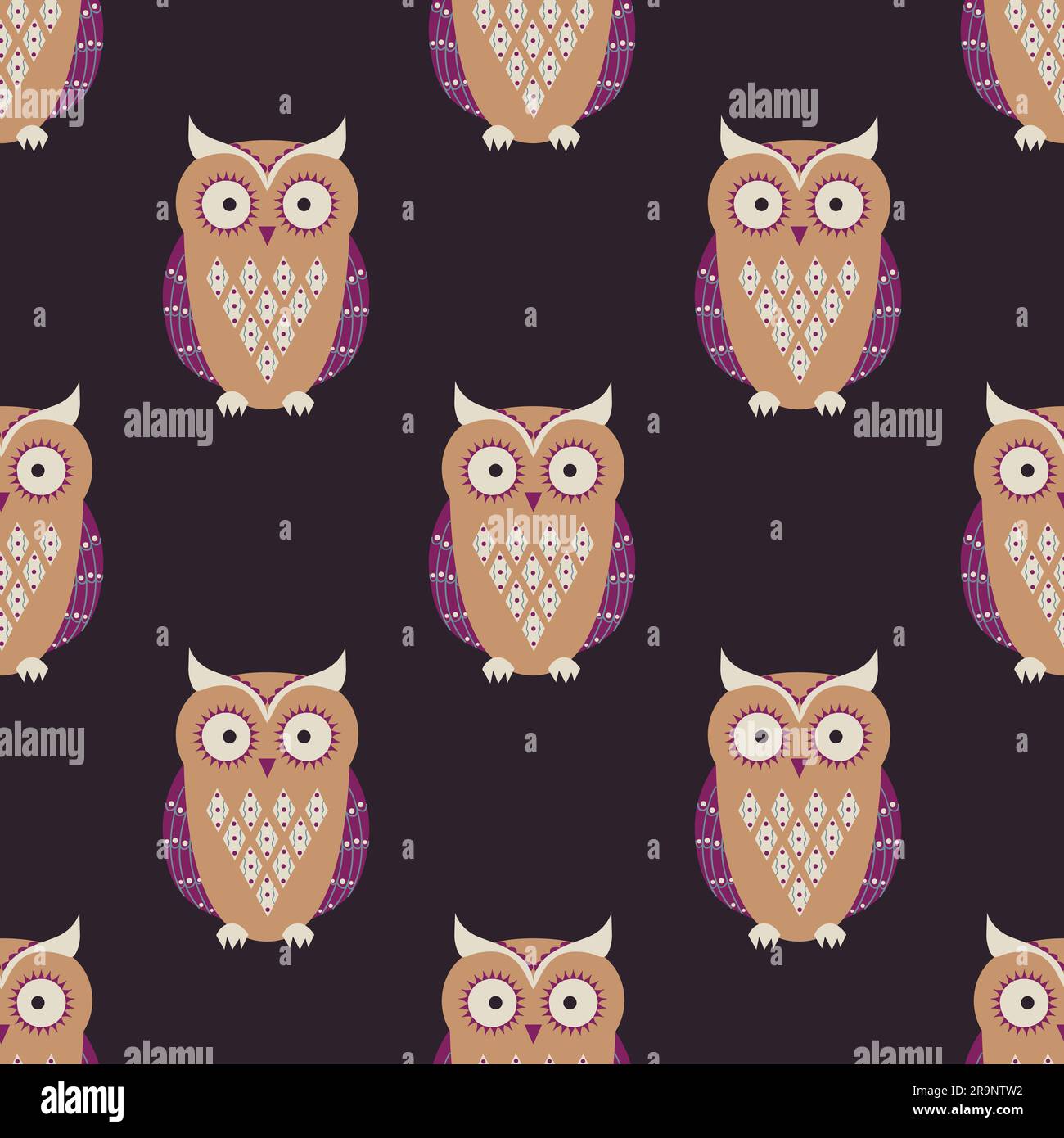 Vector seamless pattern with cute owls Stock Vector