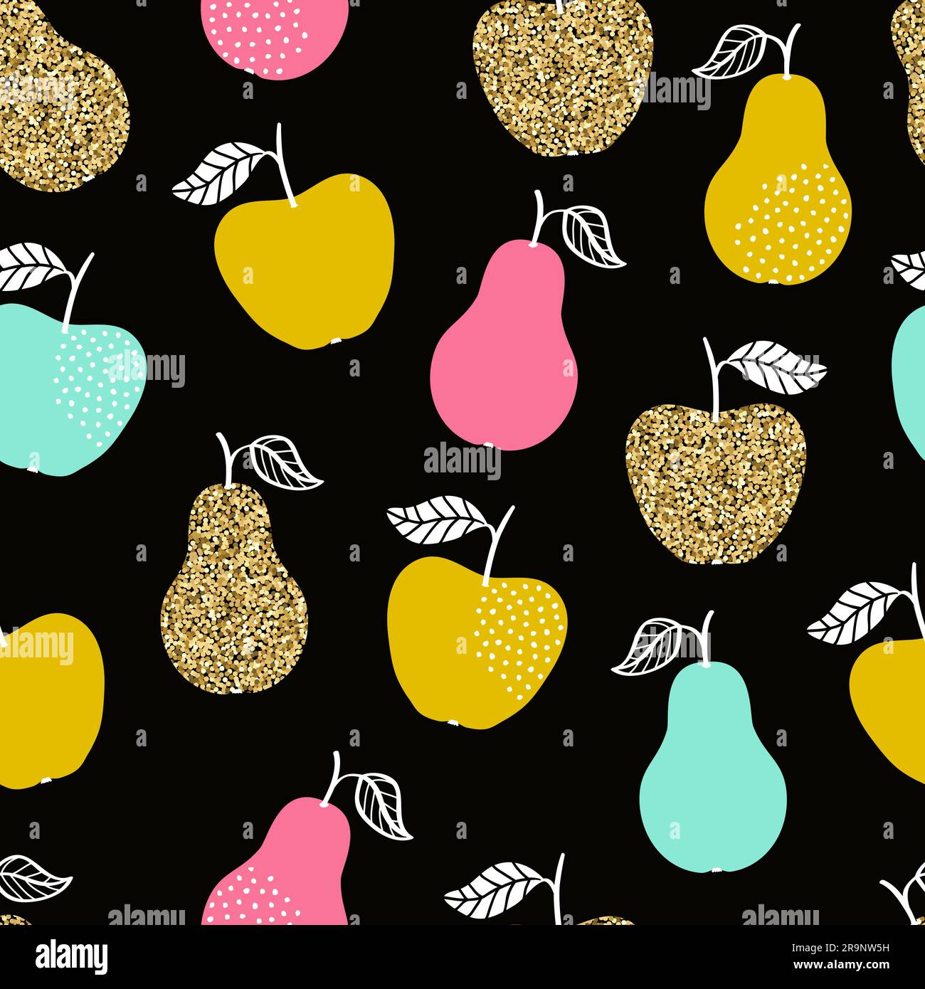 Vector seamless pattern with apples and pears. Scandinavian design Stock Vector