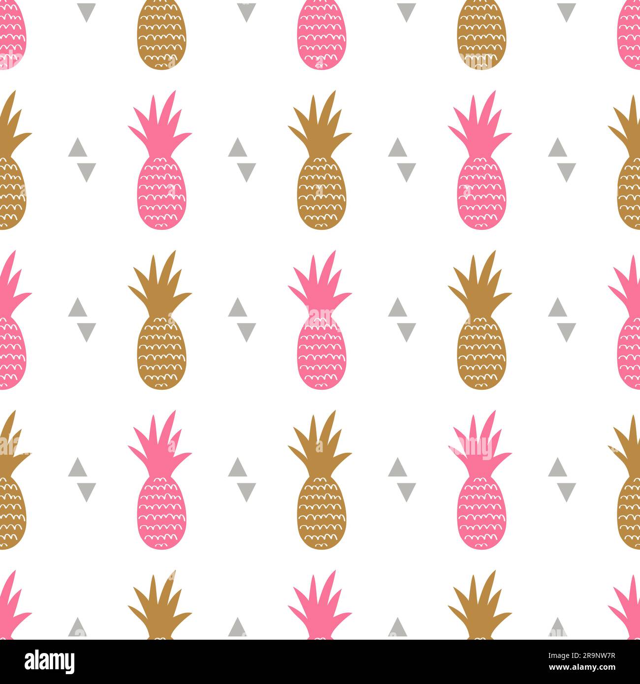 Vector seamless pattern with pineapples and triangles. Cute summer fruit background. Stock Vector