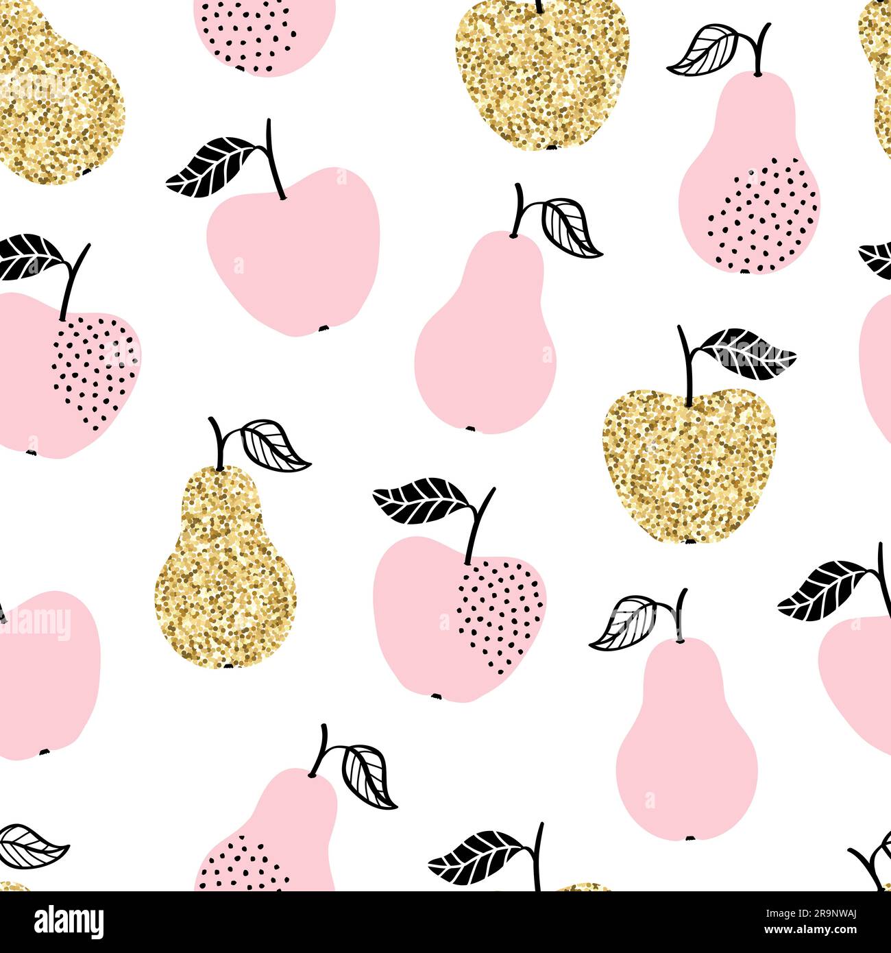 Vector seamless pattern with apples and pears. Scandinavian design Stock Vector
