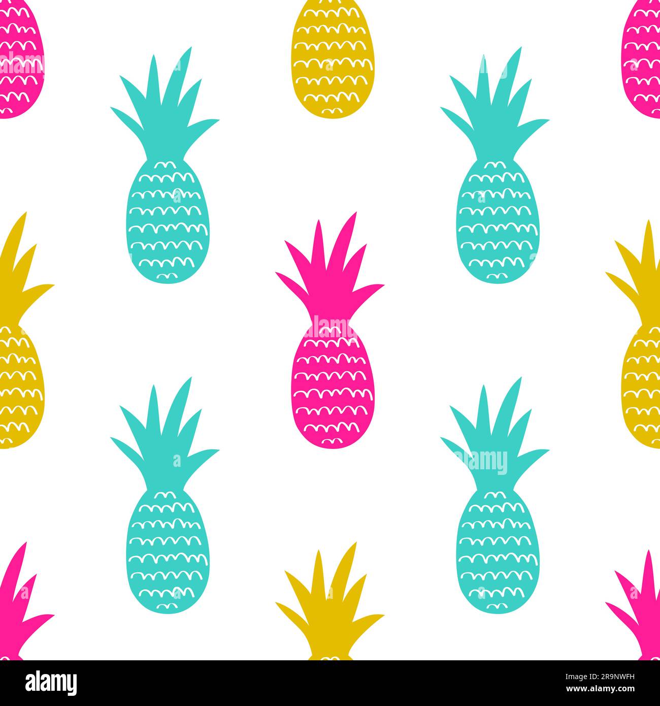 Vector seamless pattern with pineapples. Cute summer fruit background. Stock Vector