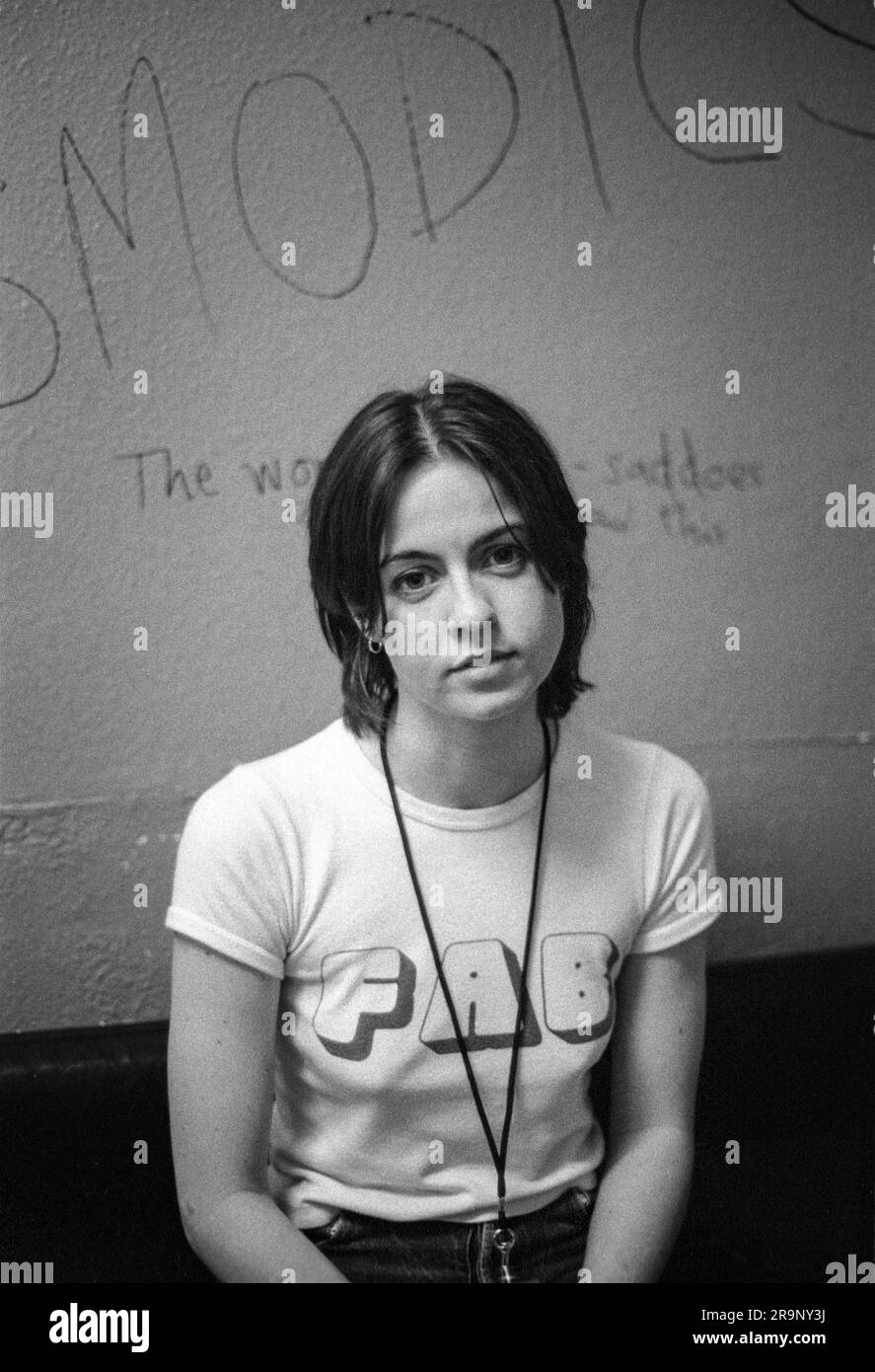 A portrait of young Louise Wener of rock band Sleeper in the changing