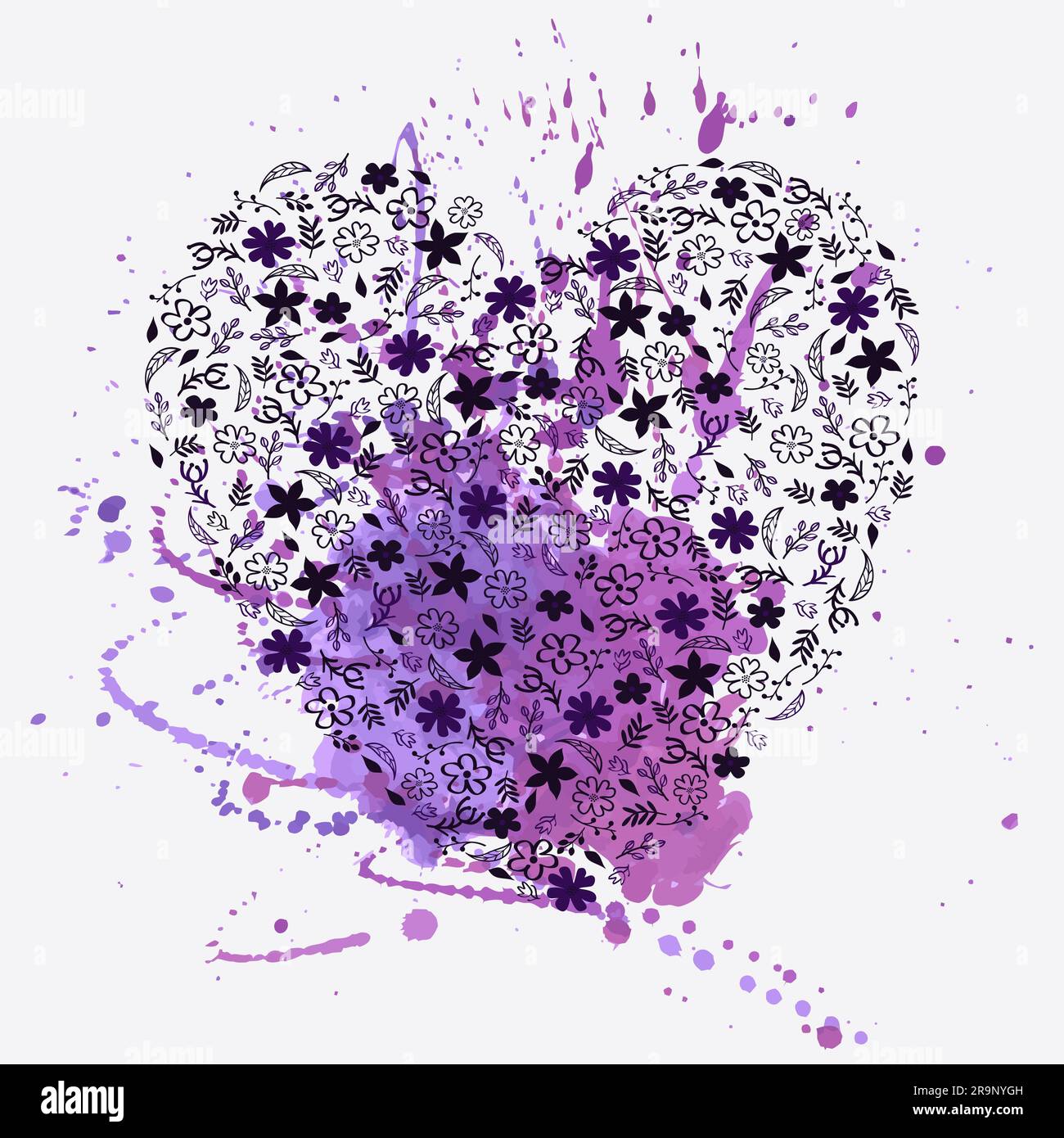Vector illustration of floral heart and watercolor splash Stock Vector ...