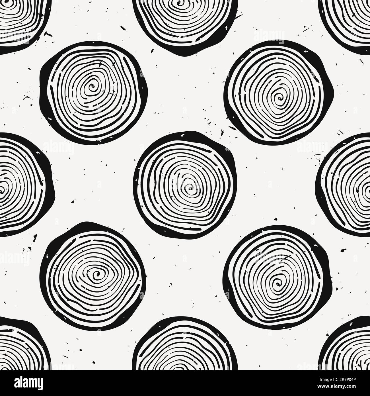 Vector grunge seamless pattern with tree rings. Modern rustic design. Stock Vector
