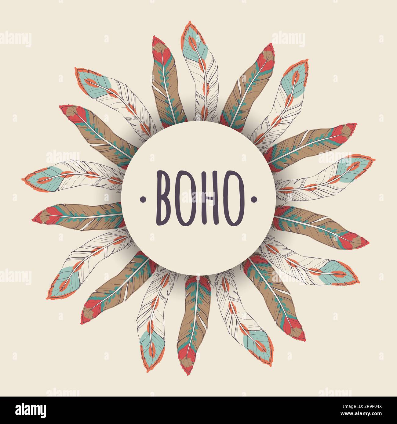 Vector ethnic illustration with feather frame in boho style. Tribal ...