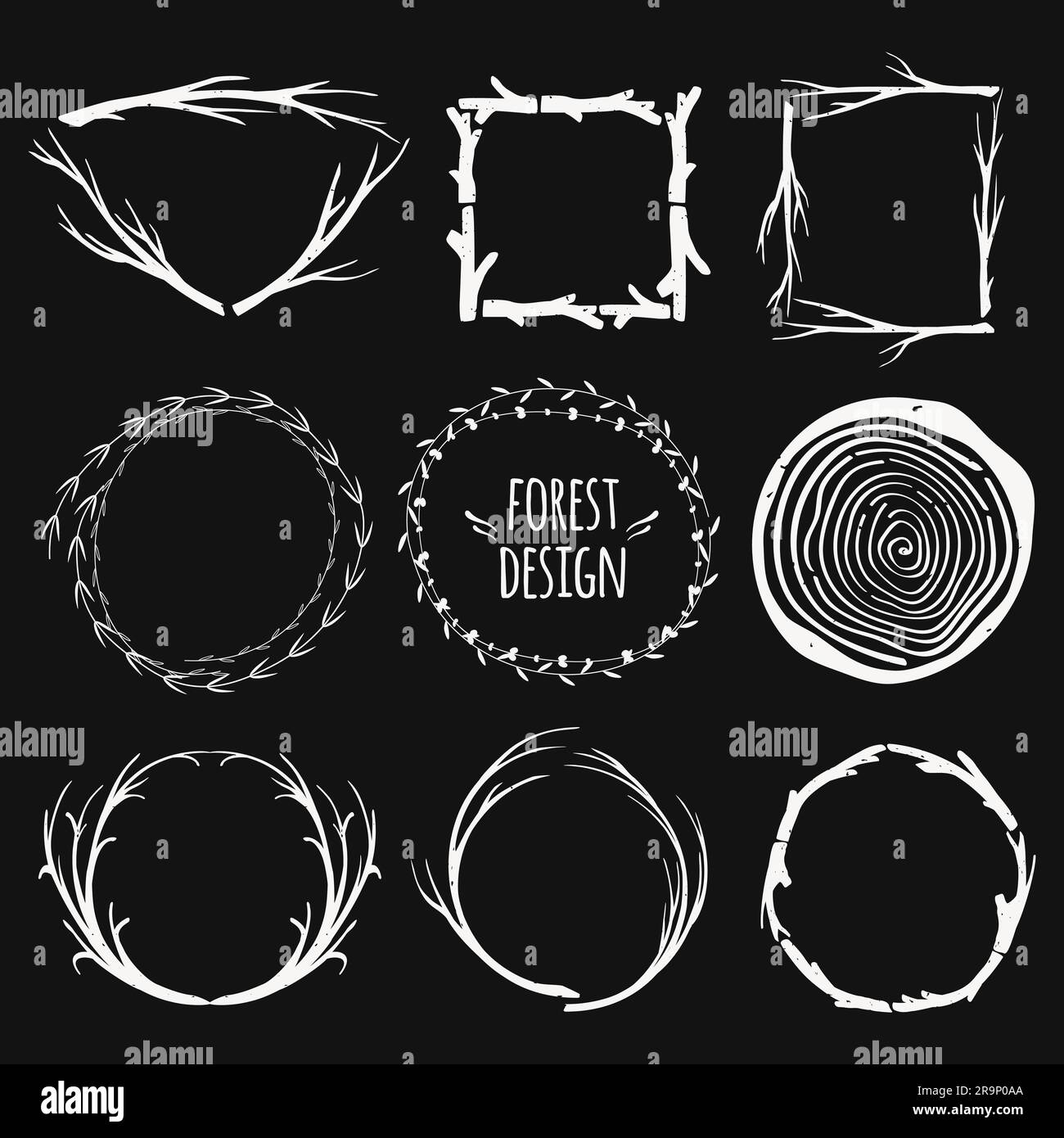 Vector decorative set of different frames with plants and tree branches ...