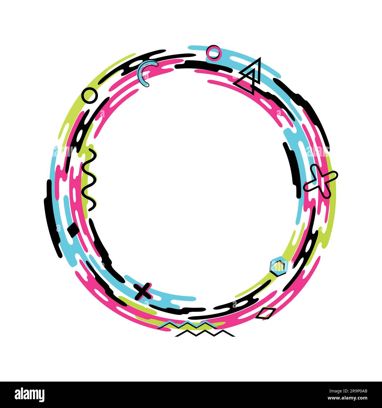 Vector abstract flat dynamic frame made of rounded shapes and geometric elements. Creative composition Stock Vector
