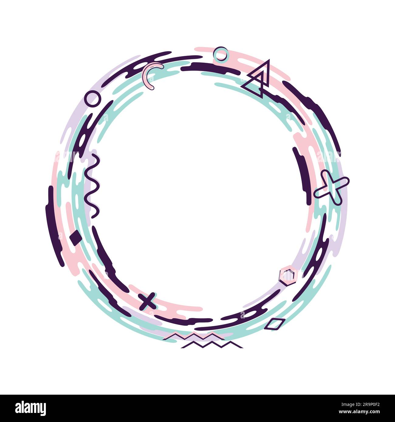 Vector abstract flat dynamic frame made of rounded shapes and geometric elements. Creative composition Stock Vector