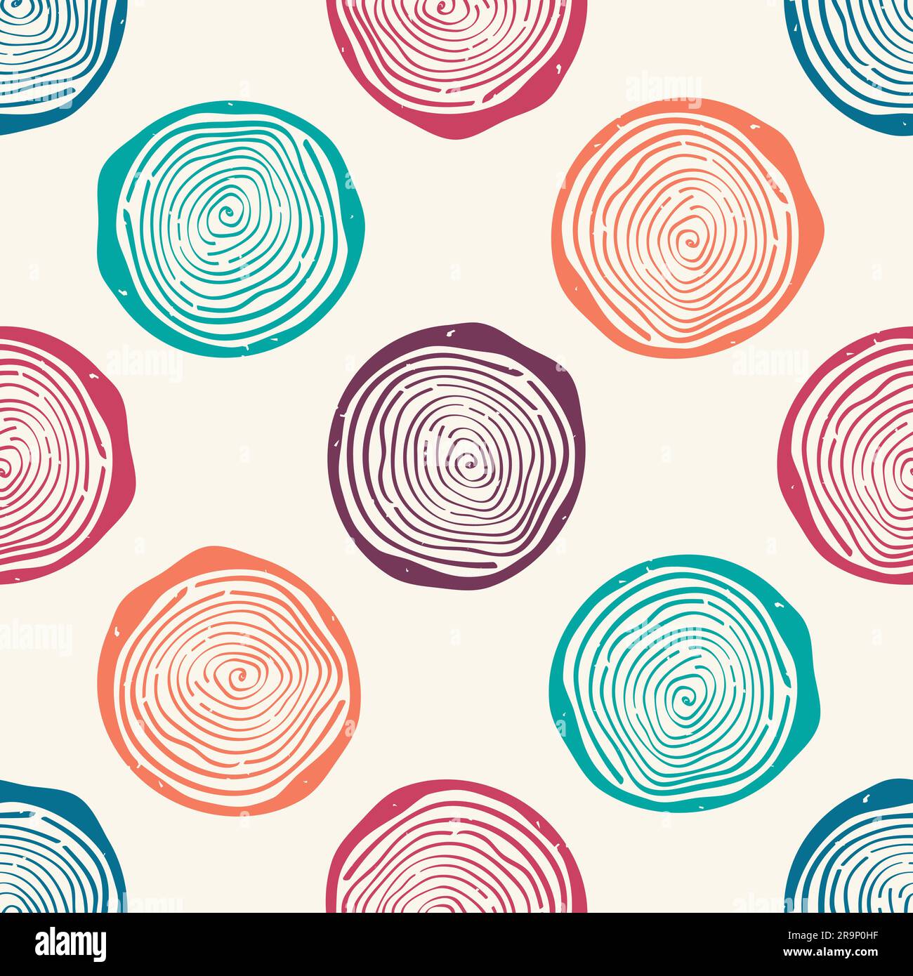 Vector grunge seamless pattern with tree rings. Modern rustic design. Stock Vector