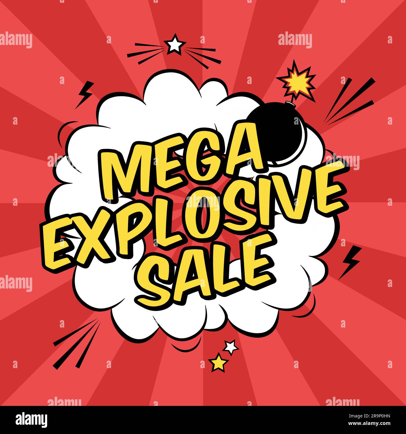 Vector colorful pop art illustration with mega explosive sale discount ...