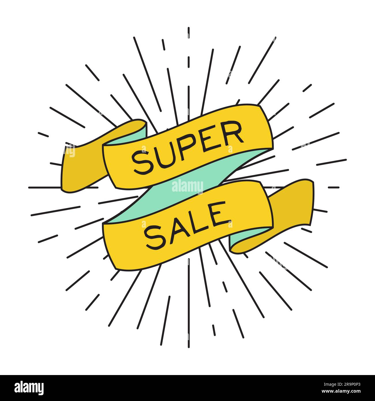 Vector Super Sale poster with ribbon and vintage light rays. Retro elements for banners, posters, gift cards, advertising and web Stock Vector