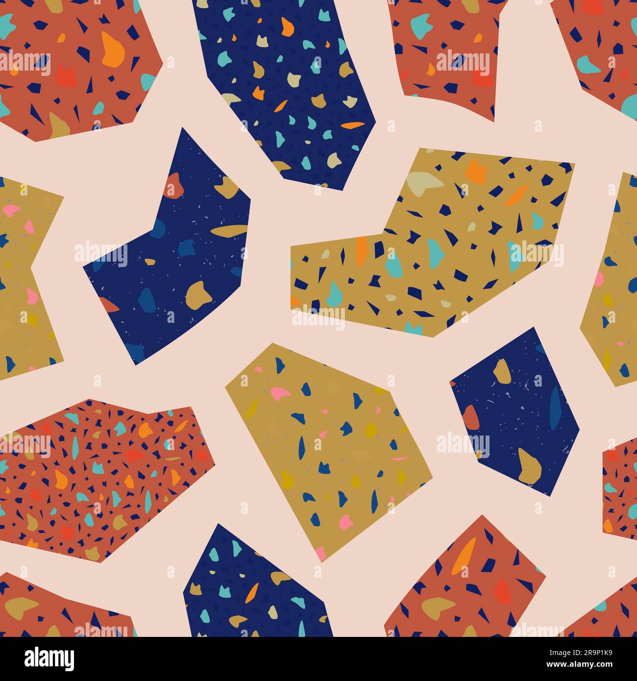 Vector seamless terrazzo pattern with geometric elements. Trendy background with textured surface Stock Vector