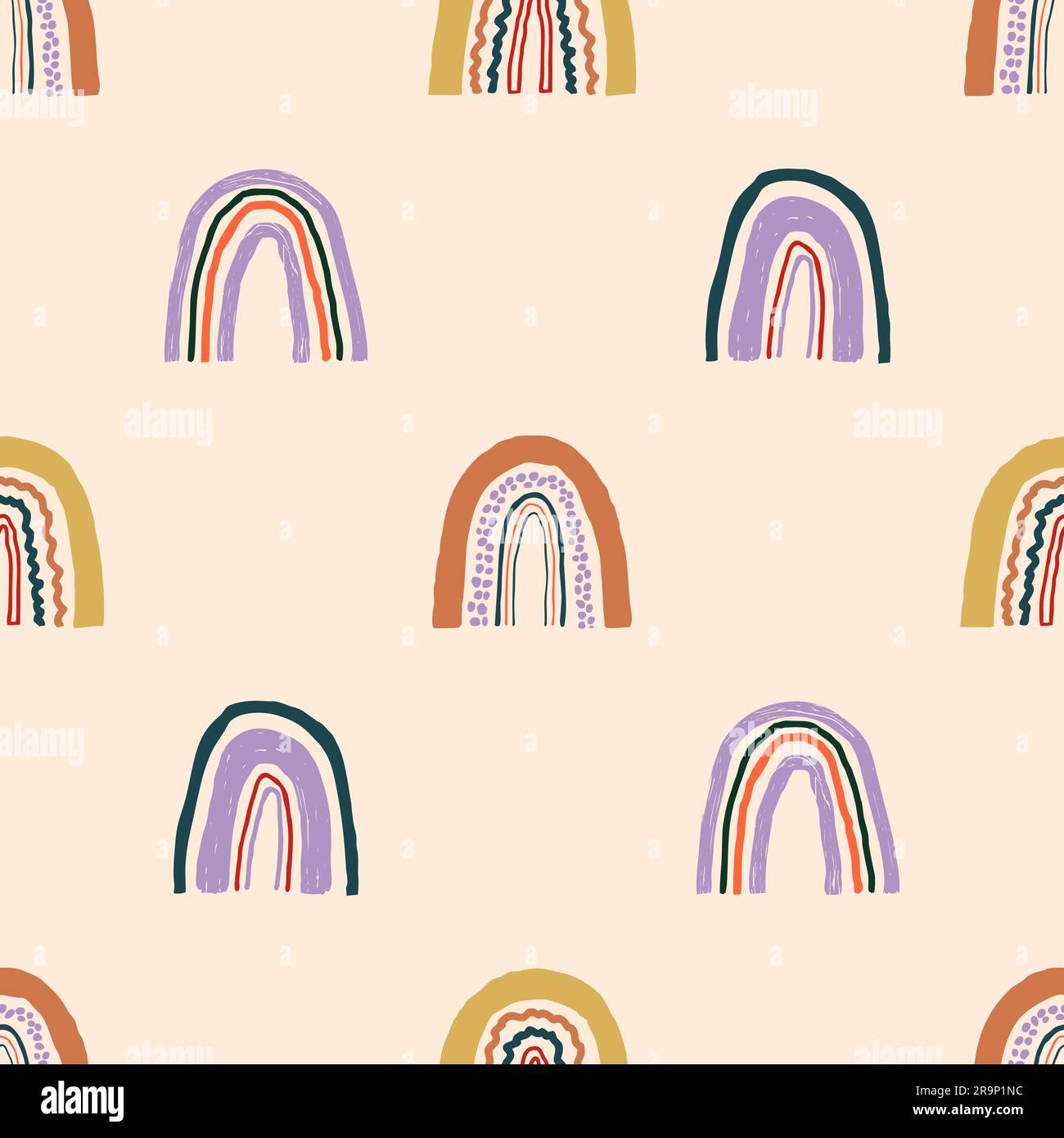 Vector seamless childish pattern with hand drawn rainbows. Creative ...