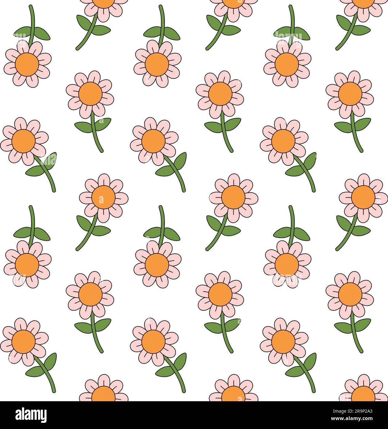 Vector seamless pattern of retro groovy flower isolated on white ...