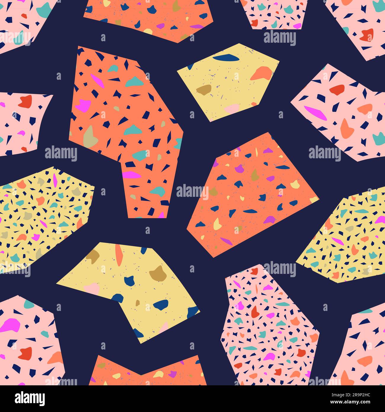 Vector seamless terrazzo pattern with geometric elements. Trendy background with textured surface Stock Vector
