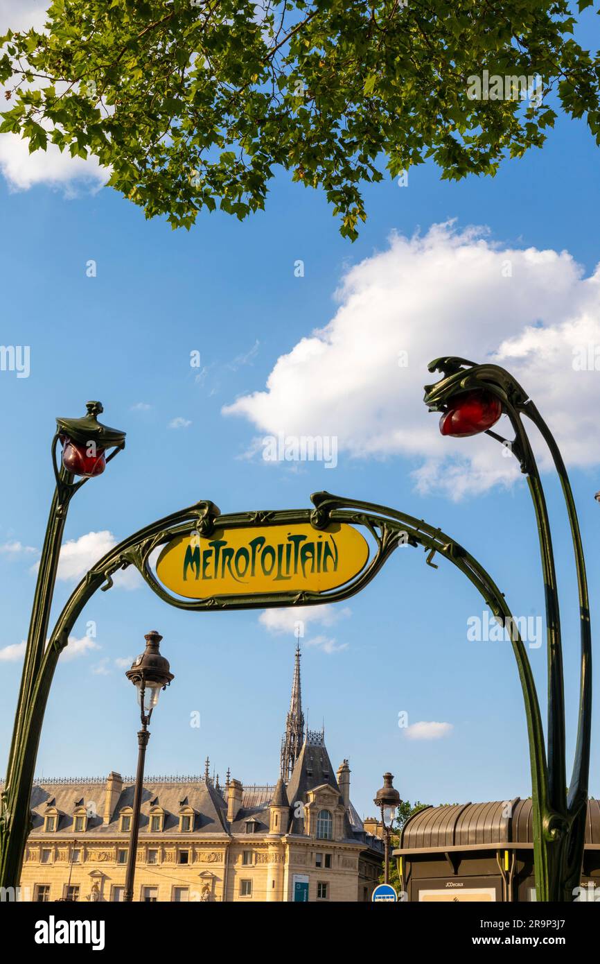 Metro Sign at St Michel, Paris, France, Western Europe Stock Photo