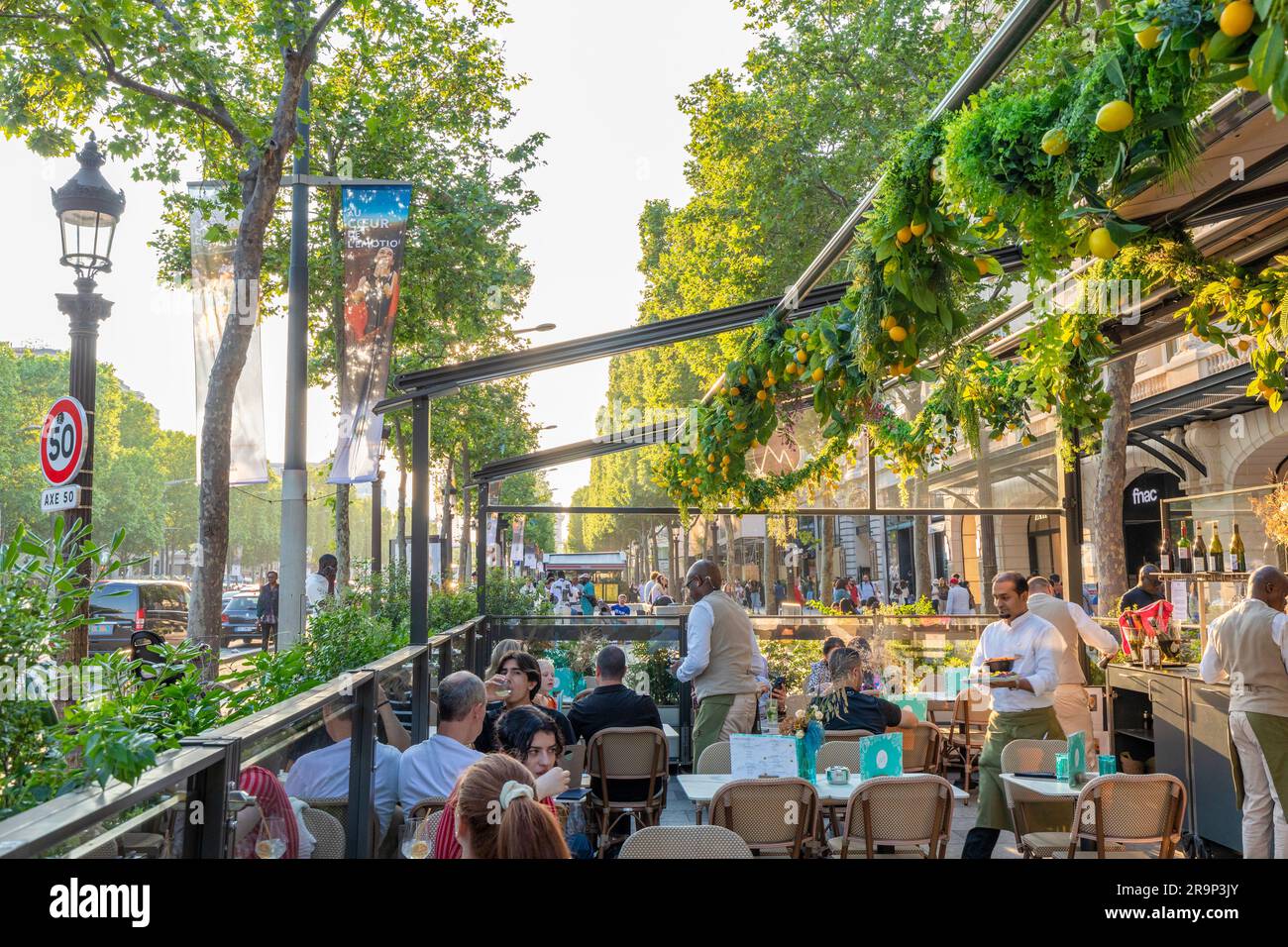 Restaurant on The Avenue des Champs-Elysees, Paris, France, Western Europe Stock Photo