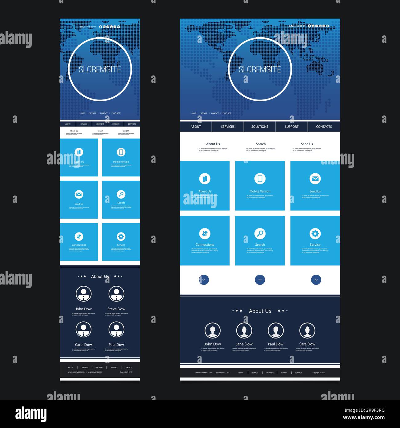 Responsive One Page site Template Header Design with World Map