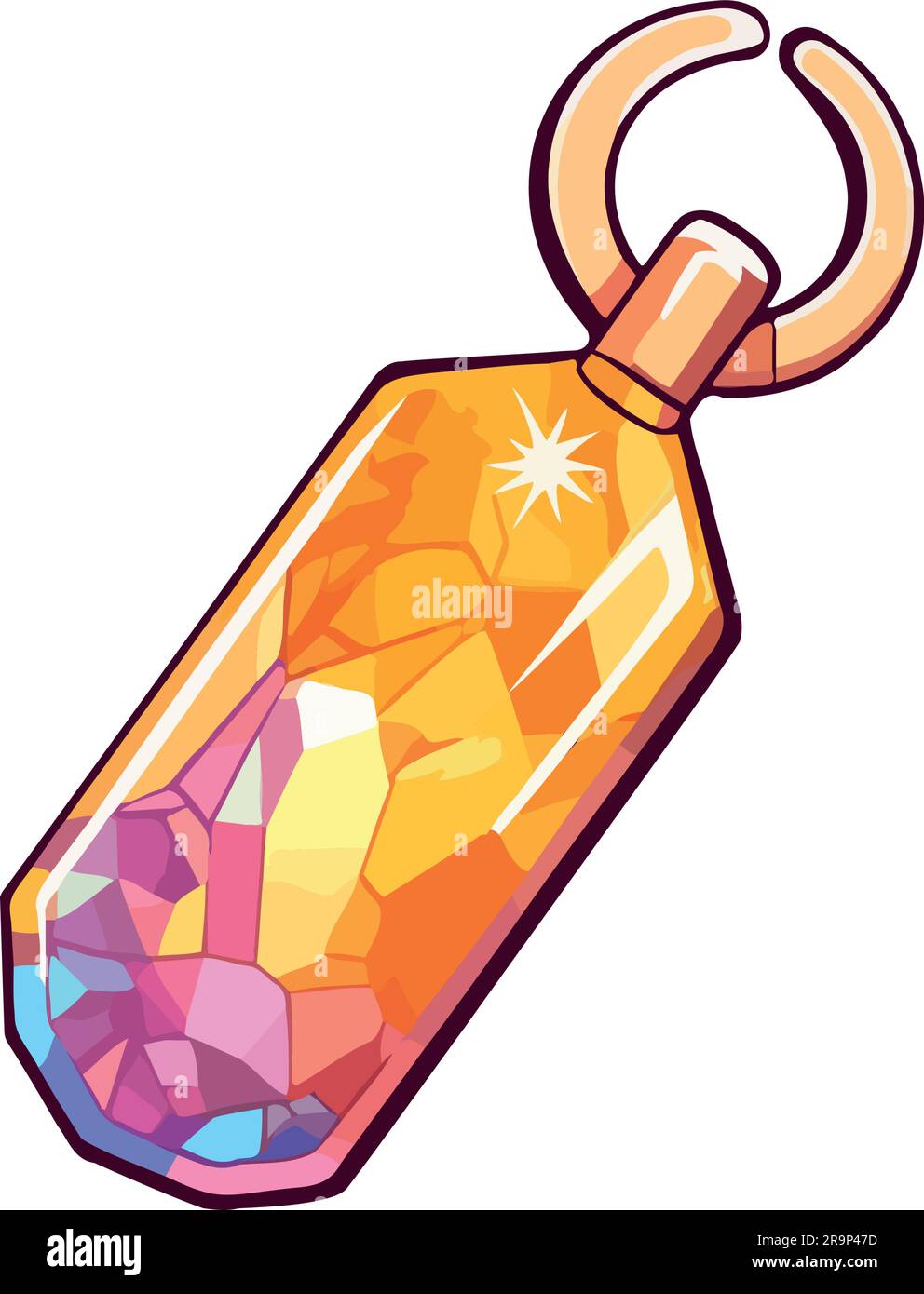 Shiny metallic key ring with gemstone over white Stock Vector