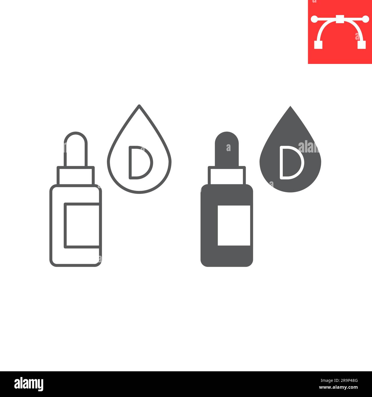 Vitamins drops D3 line and glyph icon, supplements and health, vitamin D3 in drops vector icon, vector graphics, editable stroke outline sign, eps 10. Stock Vector