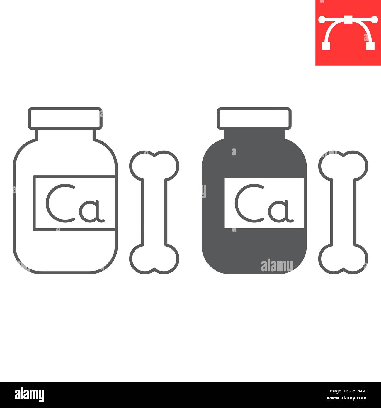 Calcium supplement line and glyph icon, vitamins and health, Ca mineral