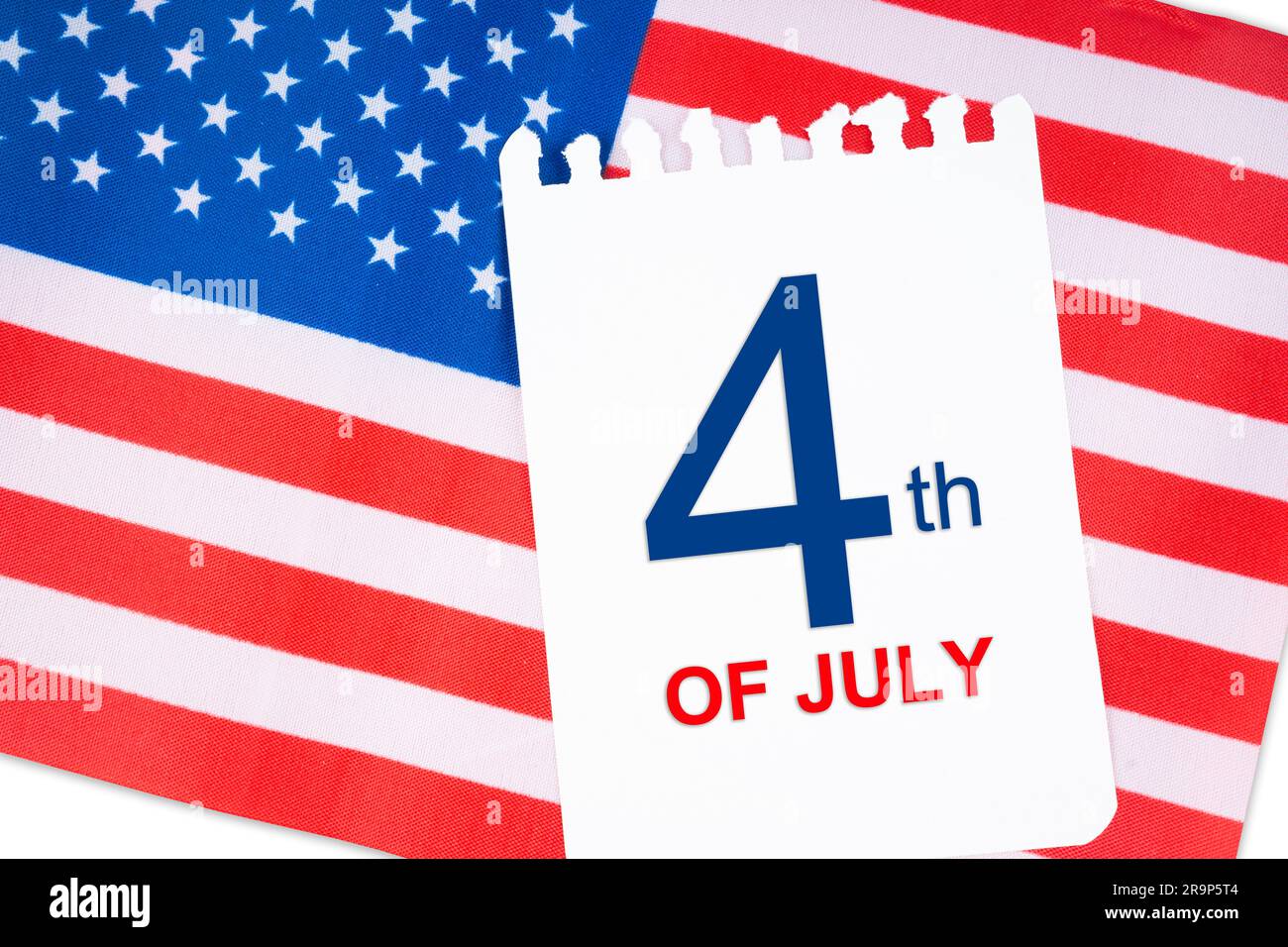 4 th July calendar with part of an American flag on white background