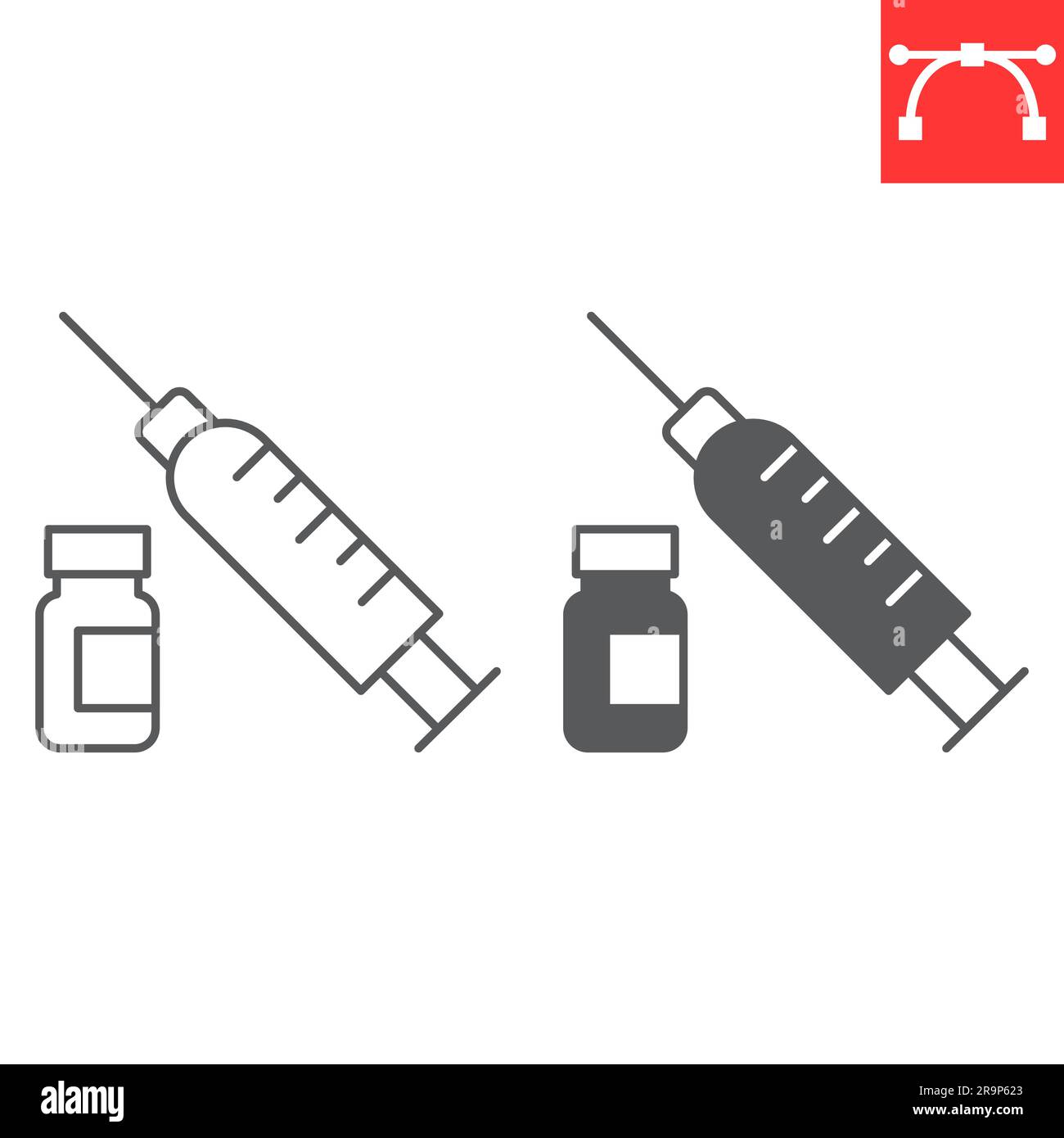 Vitamin injection line and glyph icon, supplements and health, syringe ...