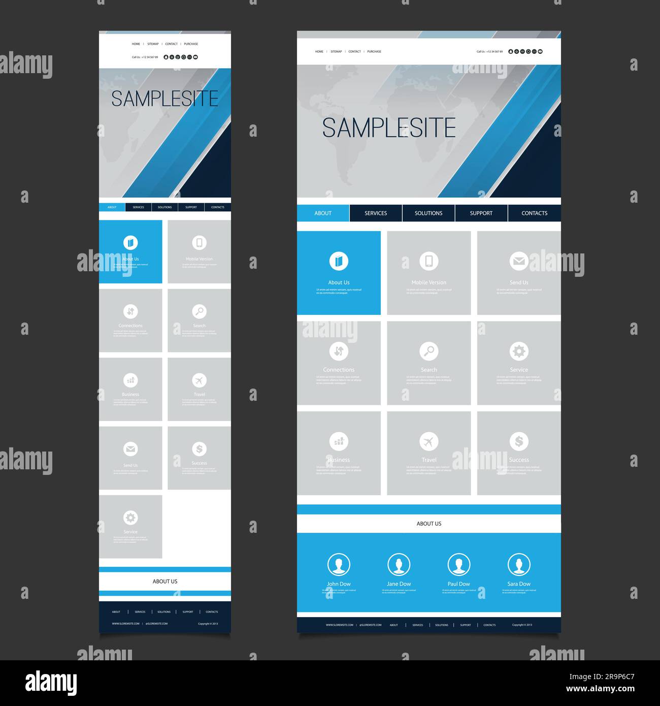 Responsive One Page Website Template - Header Design with World Map ...