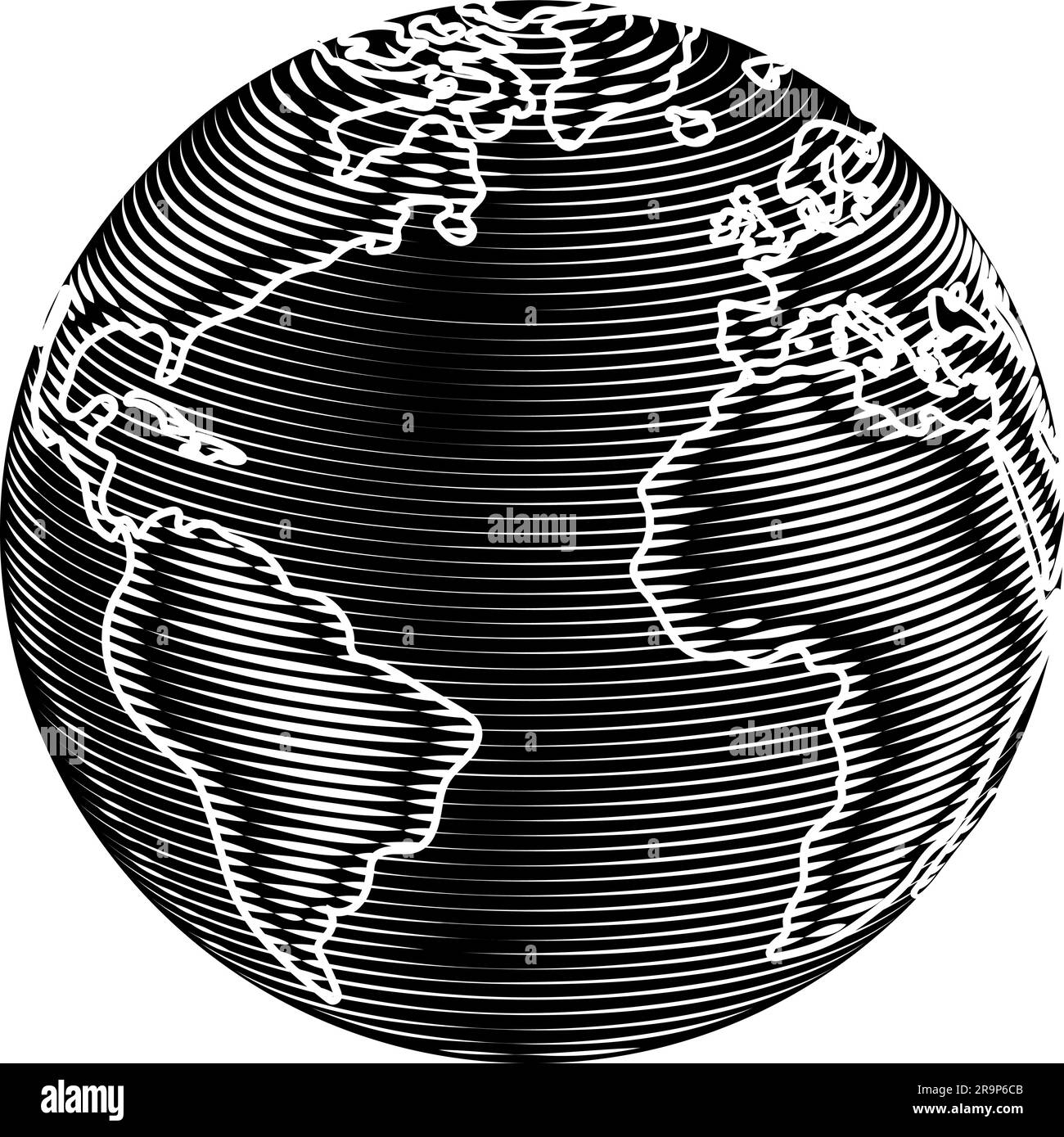 World Globe Earth Global Map Woodcut Planet Stock Vector