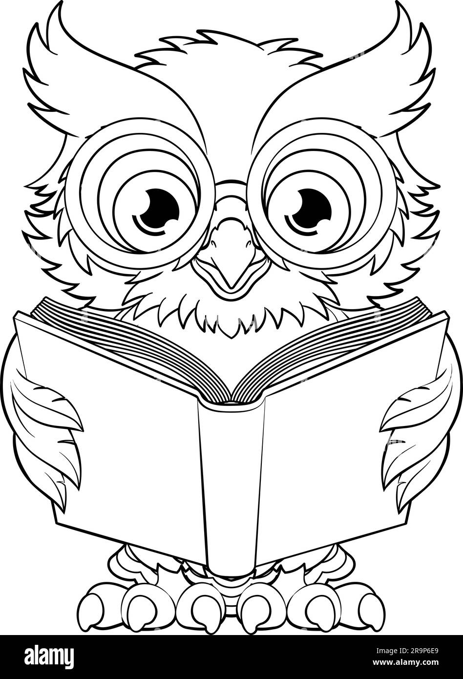 Wise Old Owl Cartoon Cute Character Reading Book Stock Vector Image
