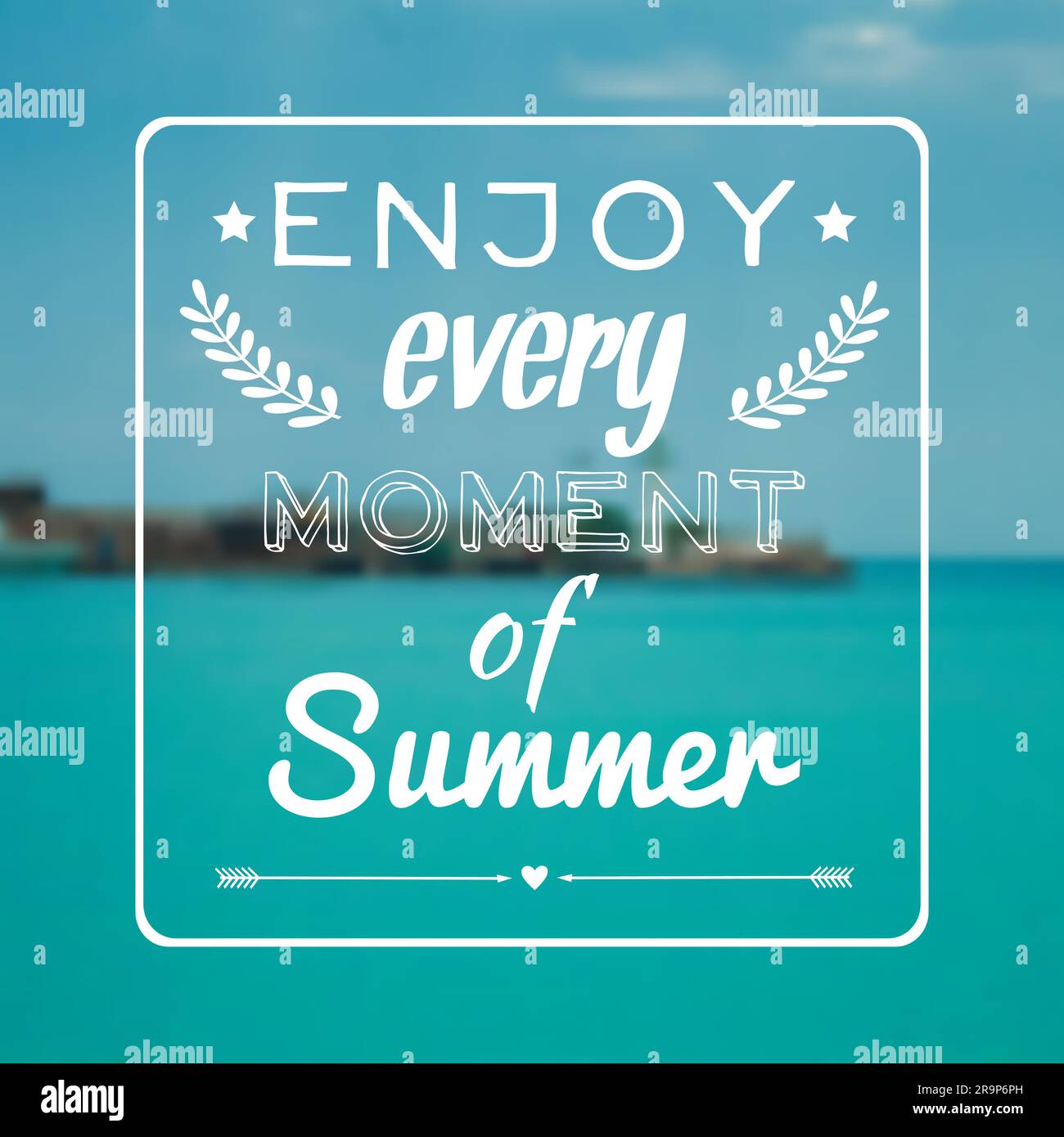 Vector blurred summer landscape background with motivational phrase 'Enjoy every moment of summer' Stock Vector