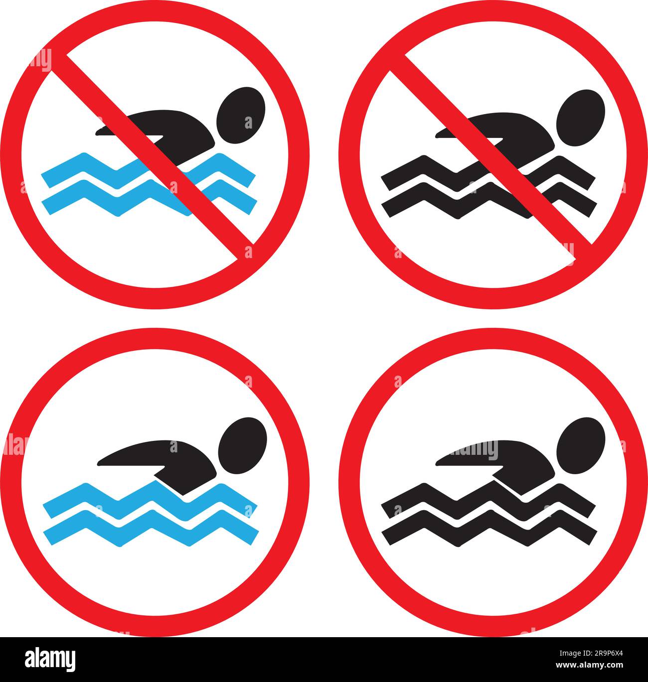Forbidden to swim signs on a white background Stock Vector