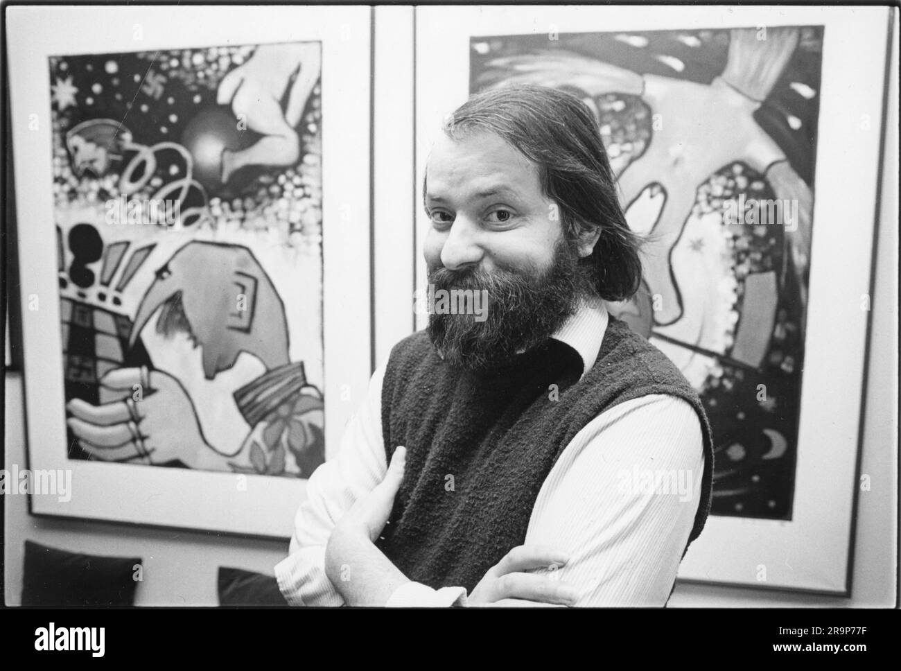 Wilhelm, Hermann, German painter, in front of paintings, 1980s, ADDITIONAL-RIGHTS-CLEARANCE-INFO-NOT-AVAILABLE Stock Photo