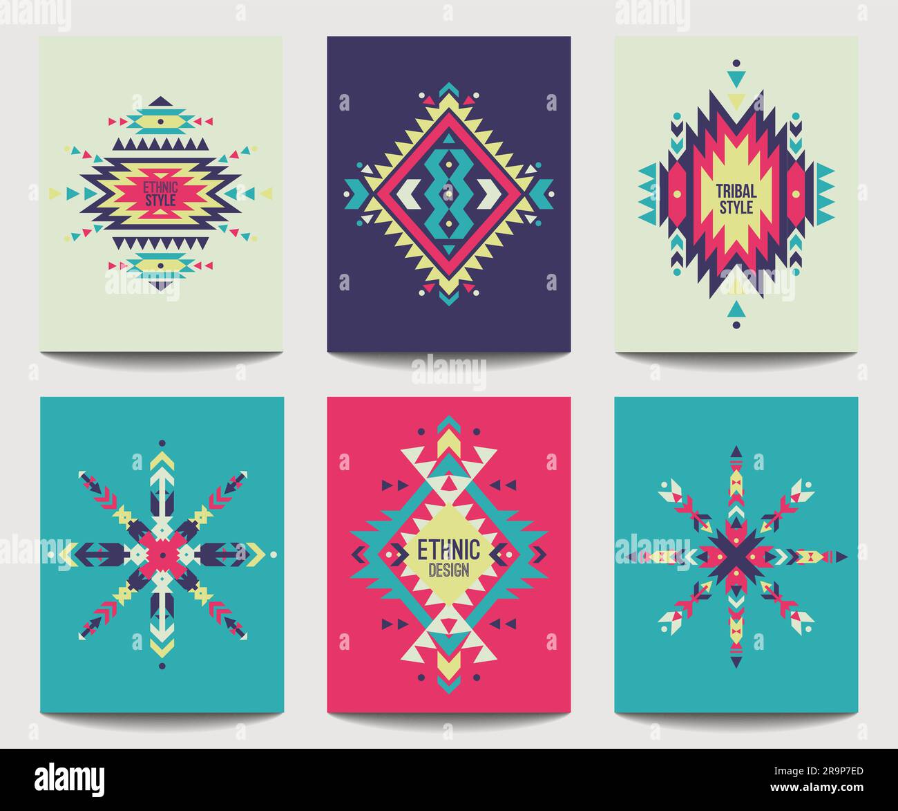 Vector set of geometric abstract colorful flyers. Ethnic design ...