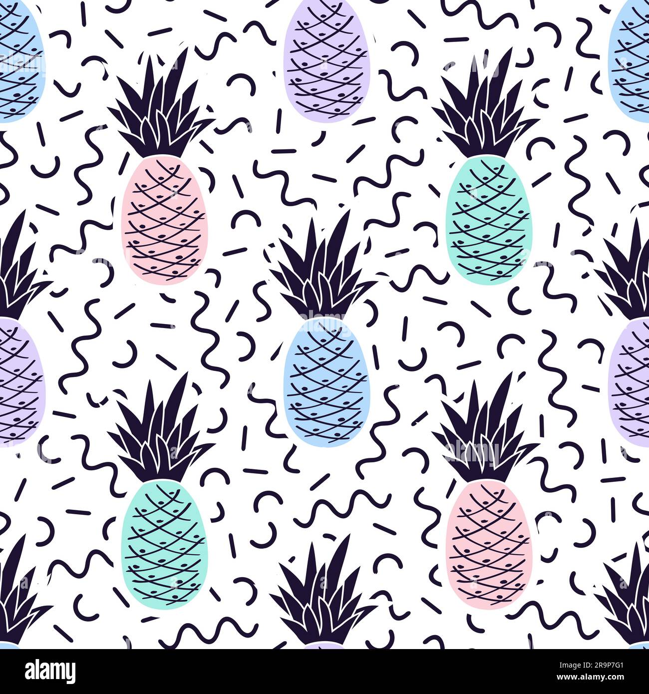 Vector seamless memphis pattern with pineapples Stock Vector