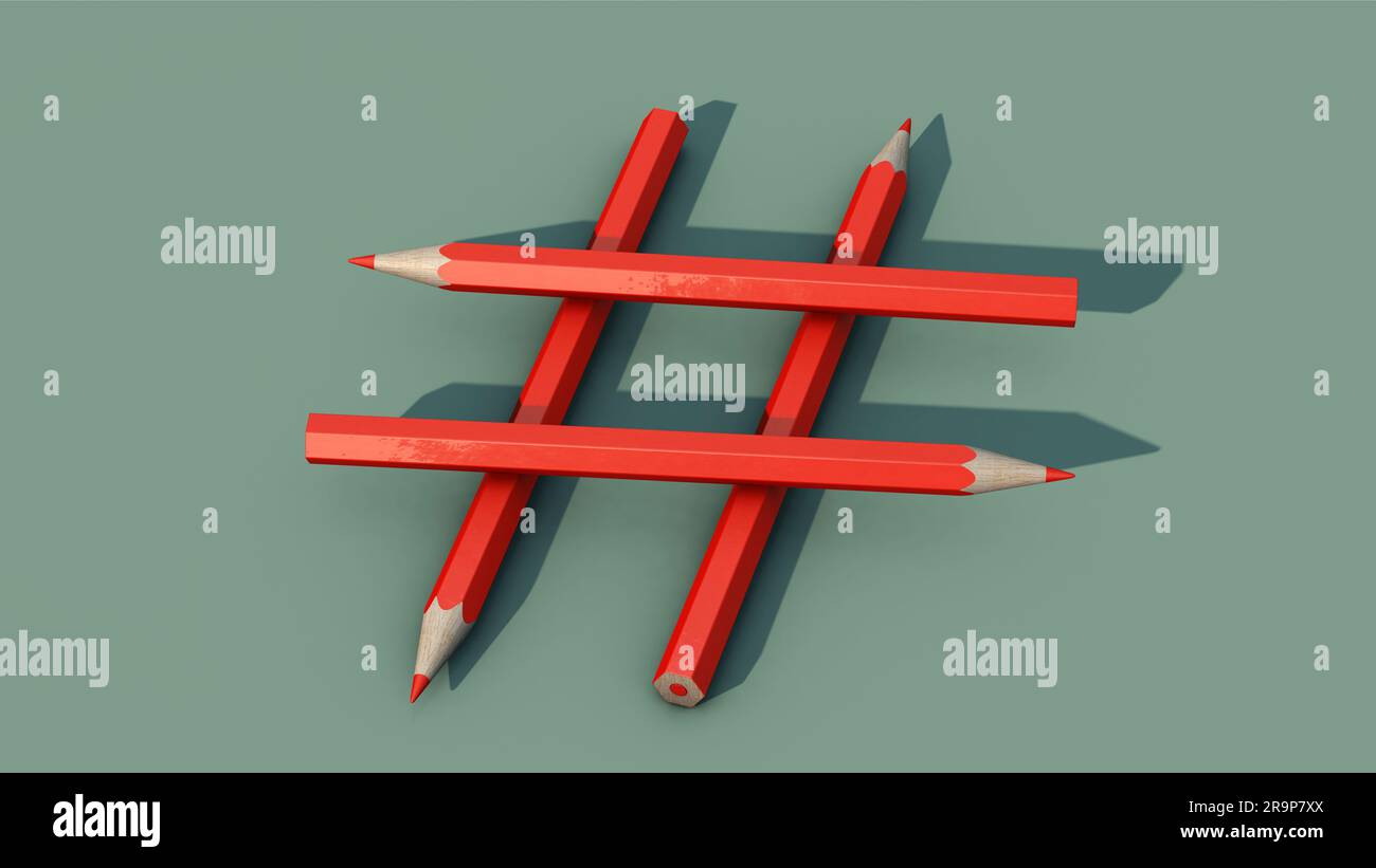 Hashtag icon made of pencils Stock Photo