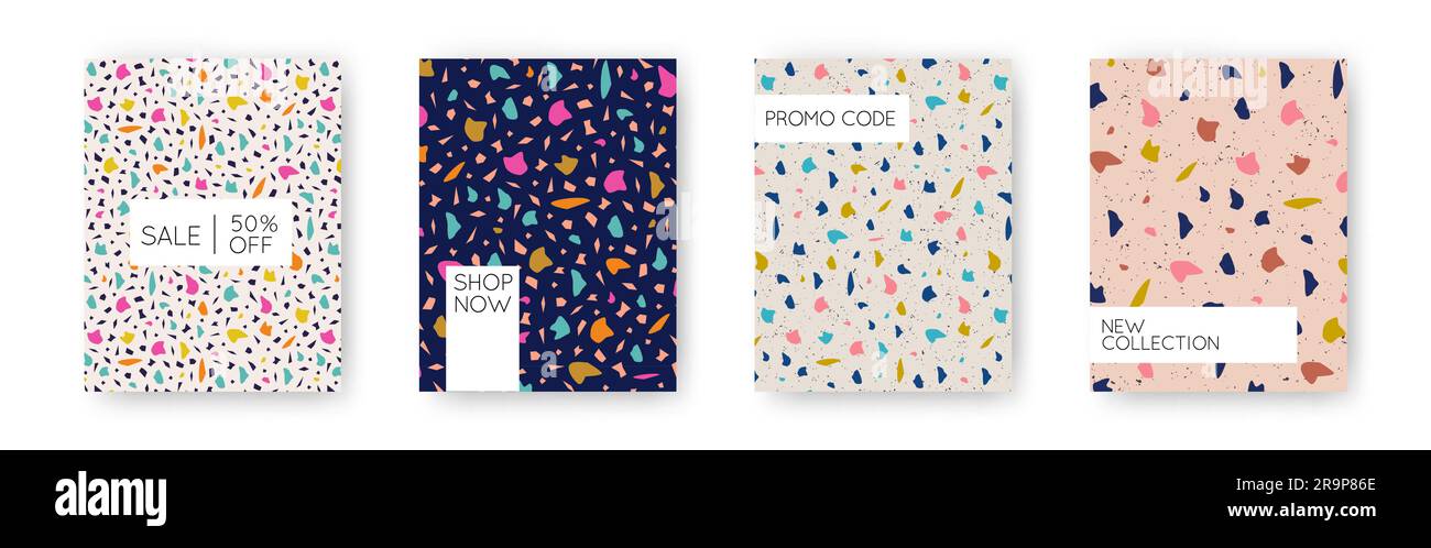 Vector set with modern abstract design templates with terrazzo texture ...