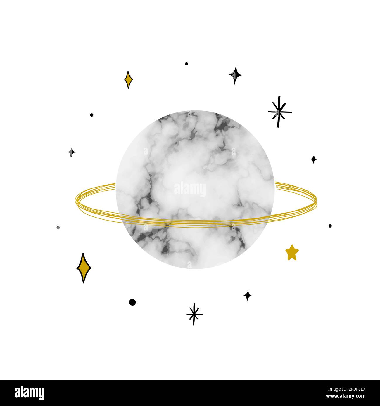 Vector illustration with Saturn with marble texture. Trendy Cosmic