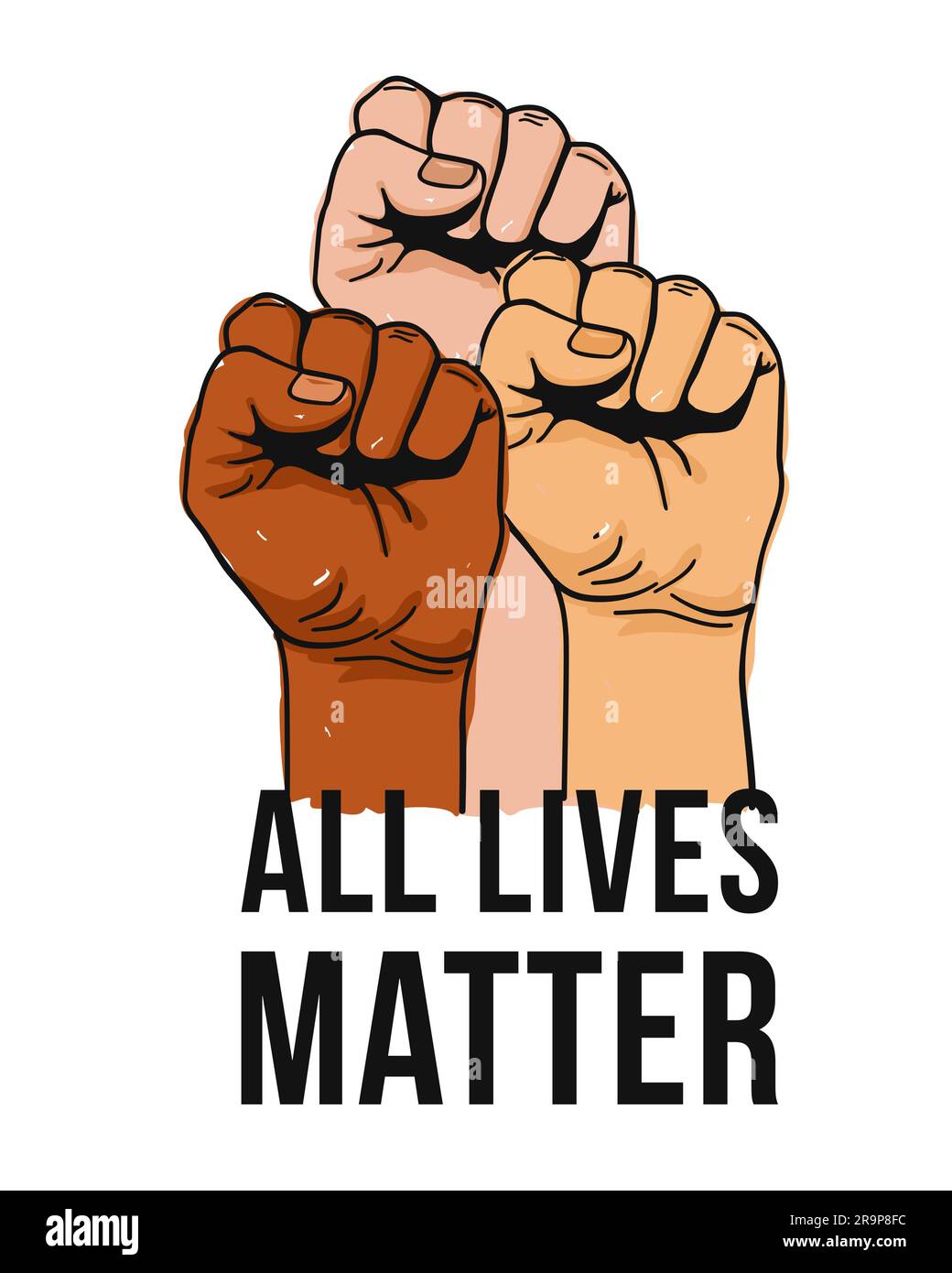 Vector illustration of All Lives Matter text, clenched fists held high ...