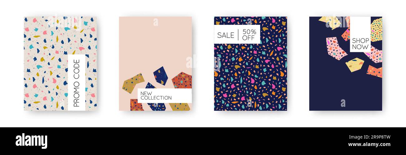 Vector set with modern abstract design templates with terrazzo texture ...