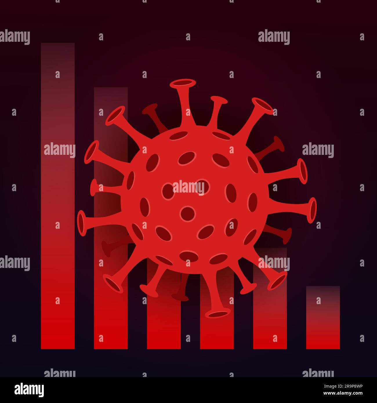 Vector concept illustration of impact of coronavirus on the stock exchange and global economy. Covid-19 virus causes market fall down. Stock Vector