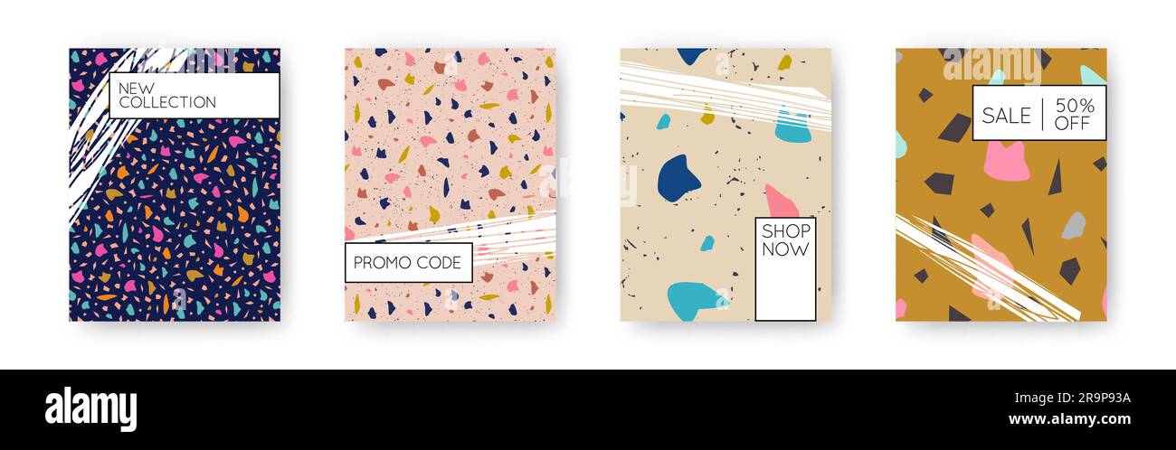 Vector set with modern abstract design templates with terrazzo texture ...