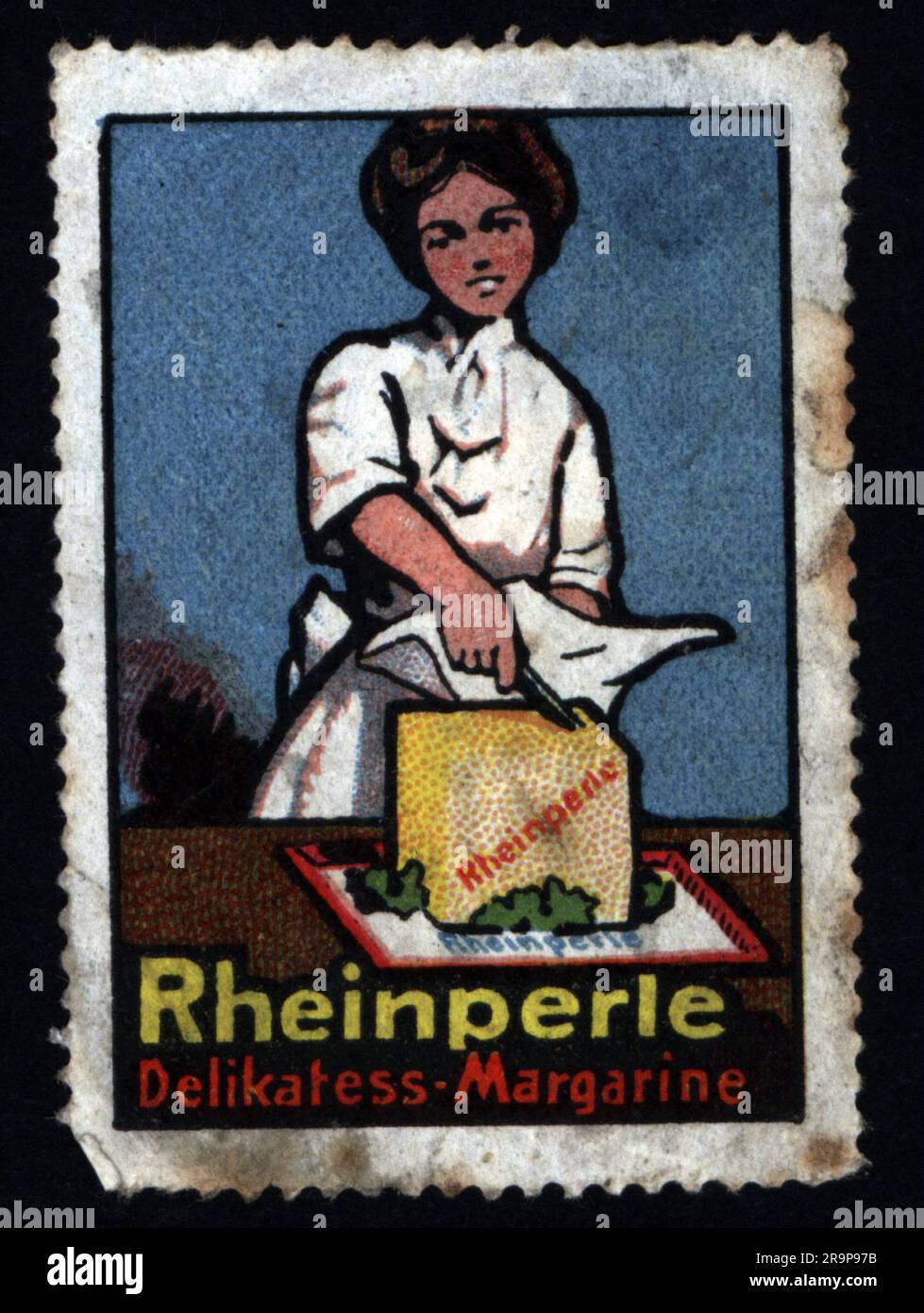 advertising, food, Rheinperle delicacy margarine, poster stamp, circa 1900, ADDITIONAL-RIGHTS-CLEARANCE-INFO-NOT-AVAILABLE Stock Photo