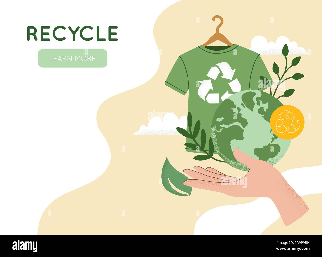 Vector illustration of hand holding green recycling t-shirt, Reuse ...