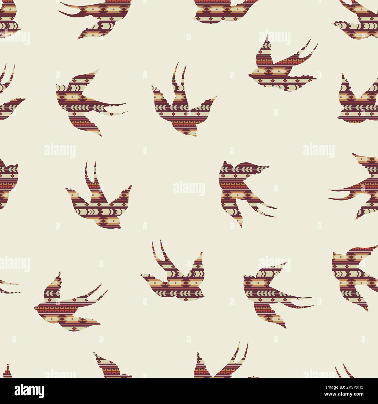 Vector seamless colorful decorative ethnic pattern with swallows Stock ...
