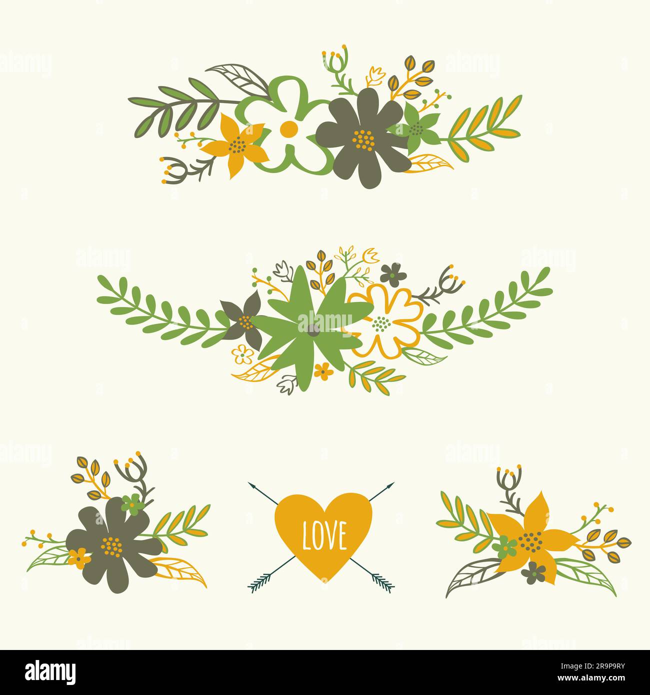 Vector set of cute retro floral bouquets Stock Vector Image & Art - Alamy