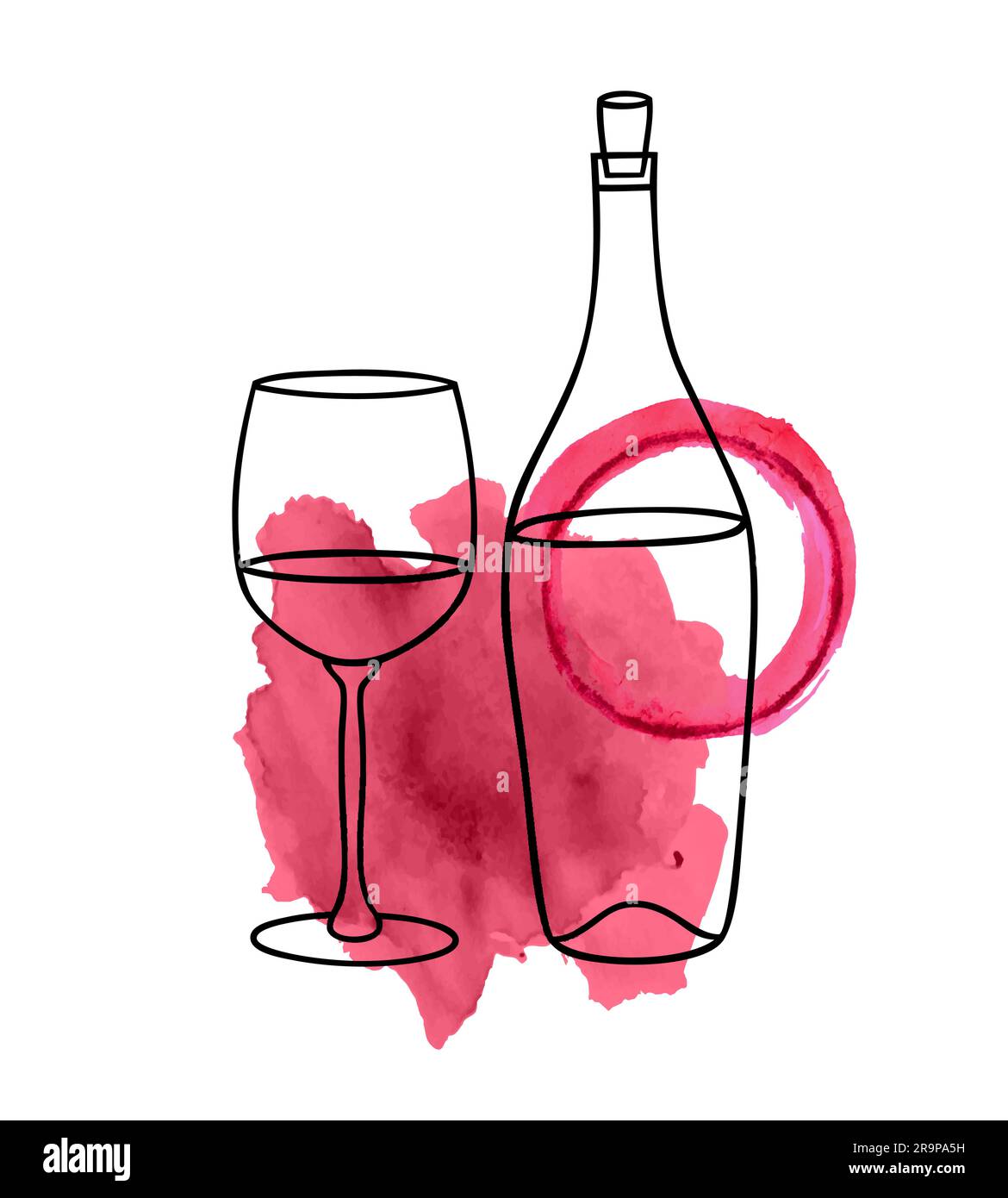 Vector illustration of bottle and glass of sweet or dry red Wine and